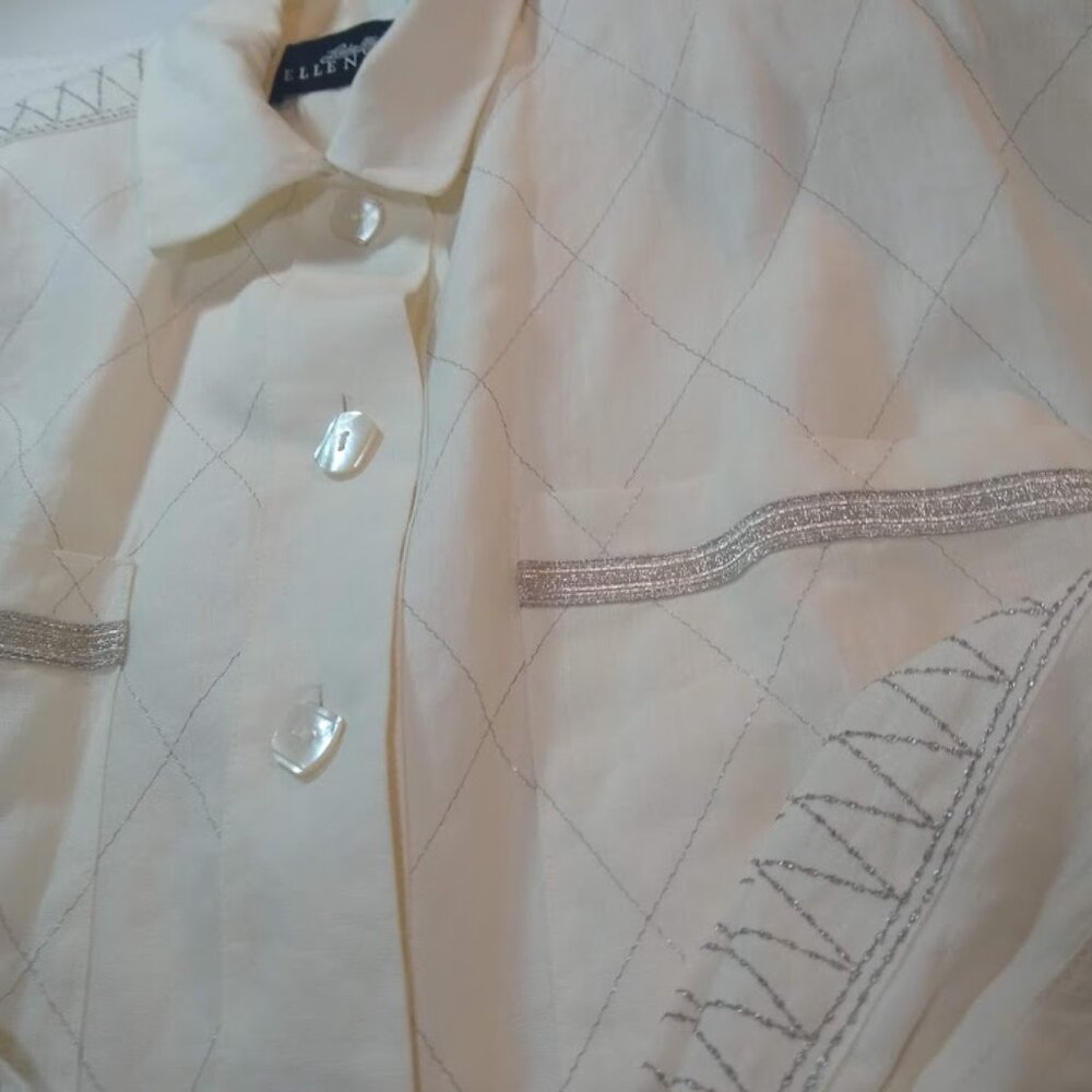 Vintage 80's Ellen Tracy size 12 ivory/cream linen suit jacket - Picture 5 of 16